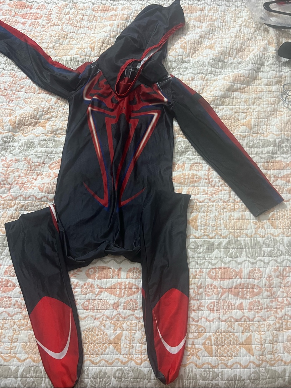 Kids Black and Red Spider-Inspired Costume Hoodie Bodysuit